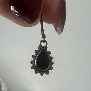 Sterling Silver 925 Black Onyx Gemstone Drop Dangle Wedding Earrings Authentic